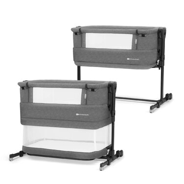Дитяче ліжечко Kinderkraft Neste Grow 3-в-1, приліжкове ліжечко, ліжечко для малюків від народження до 2 років, з матрацом, сумкою для перенесення, колесами, 5-рівневим регулюванням висоти, регульованим кутом нахилу матраца, сірий