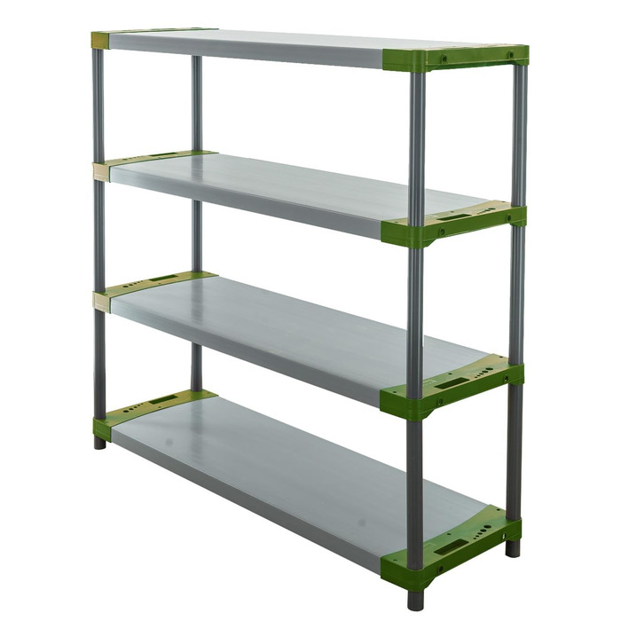 Пластиковий стелаж PROREGAL &quotСірий ведмідь&quot Низький ВxШxГ 138x140x46 см Вантажопідйомність полиці 70 кг Сіро-зелений Пластиковий стелаж для підвалу, стелаж для зберігання, безригельний стелаж ВxШxГ 138x140x46 см сіро-зелений