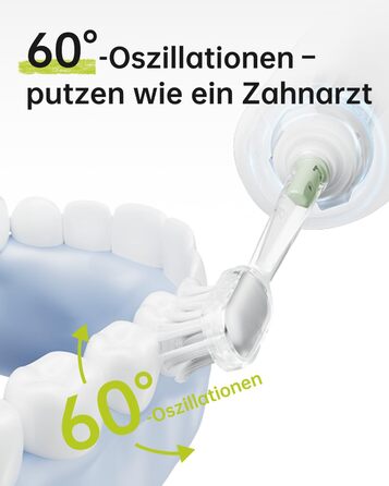 Електрична звукова зубна щітка з осциляціями та вібрацією для дорослих з додатком, 2 насадки (Зелена), (в упаковці)