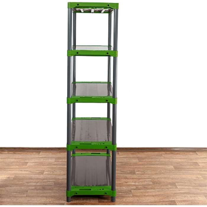 Пластиковий стелаж PROREGAL &quotСірий ведмідь&quot Високий ВxШxГ 180x100x46 см Вантажопідйомність полиці 120 кг Сіро-зелений Пластиковий стелаж для підвалу, стелаж для зберігання, безригельний стелаж ВxШxГ 180x100x46 см сіро-зелений