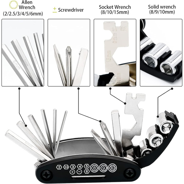 Багатофункціональний інструмент Набір для ремонту велосипеда Кишеньковий інструмент Багатофункціональний інструмент, 16-in-1 Bicycle Tool