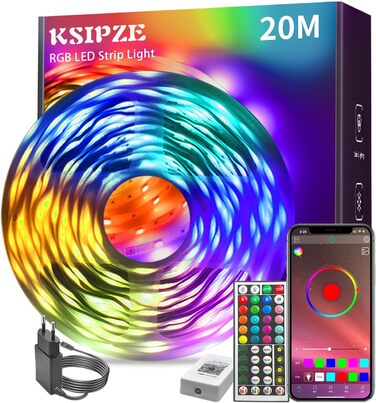 Світлодіодна стрічка KSIPZE RGB світлодіодна стрічка з пультом дистанційного керування Bluetooth Налаштування таймера синхронізації музики з можливістю затемнення Світлодіодні струнні світильники, що змінюють колір, смуга для домашньої вечірки (20M)