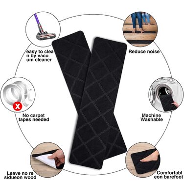 Сходинки для дерев&39яних сходинок, 15 шт. , 20,3 x 76,2 см, килим, сходова доріжка, для використання всередині приміщень, нековзні килимки для сходів для дітей, людей похилого віку та домашніх тварин, 8x30 дюймів, кубічний чорний 15