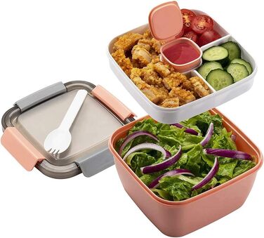 Ланч-бокс MUJUZE з відділеннями, Салат з собою, Ланч-бокс зі столовими приборами для дорослих/дітей, Ланч-бокс стійкий герметичний