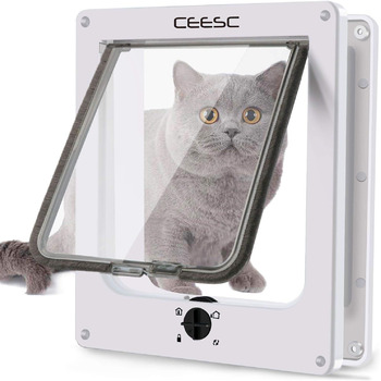 Великі котячі дверцята CEESC (зовнішні розміри 29,5 см x 24,5 см), поворотні котячі дверцята з 4-стороннім замком для внутрішніх та зовнішніх дверей, водонепроникні дверцята для котів та собак з обхватом талії < 63 см