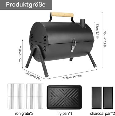 Портативний гриль-барбекю, вугільний гриль, складний кемпінговий гриль, двосторонній гриль-коптильня для використання на свіжому повітрі та в саду, кемпінгу, походів, пікніка, чорний