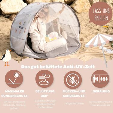 Пляжний намет BABA, дитячий пляжний намет із захистом від ультрафіолету, максимальний захист від сонця UPF50, УФ-фільтр, вентиляція 360, москітна сітка, місткий сонцезахисний намет, сумка для перенесення, Breezy