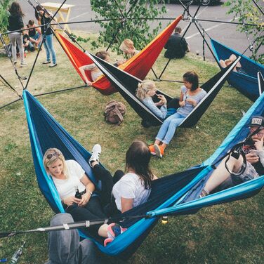 Гамак для кемпінгу HNG з нейлону та шовку для 2 осіб - 300 x 170 см, мобільний надлегкий, дихаючий - до 200 кг, включаючи підвіску, для подорожей, пляжу, саду, темно-синього та синього кольорів