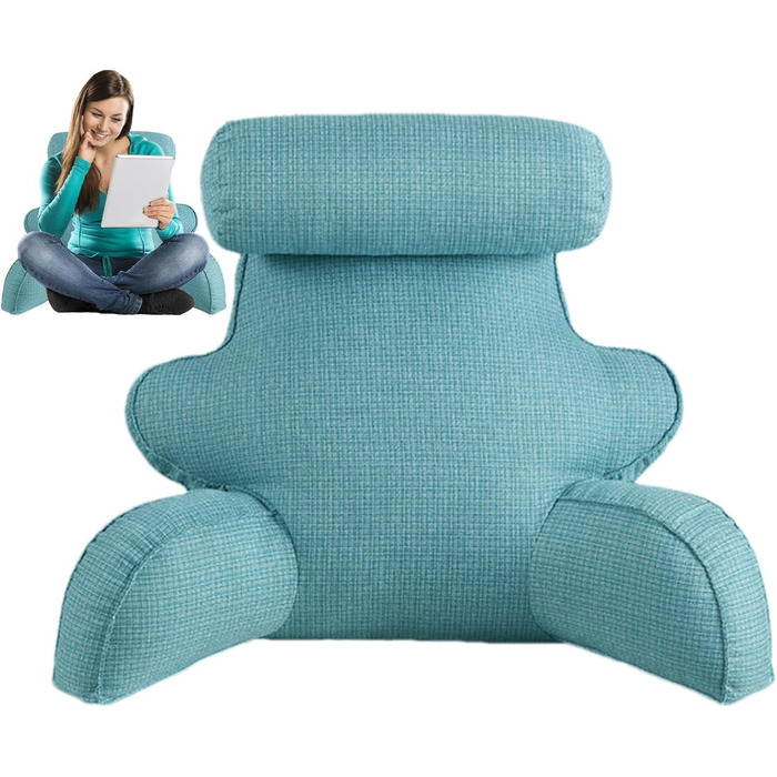 Подушка для читання для ліжка велика подушка з підлокітниками Подушка для ліжка, підтримка спини, підтримка ліжка довга подушка для голови, підтримка спини, підтримка спини сидіння, підтримуюча подушка, синя
