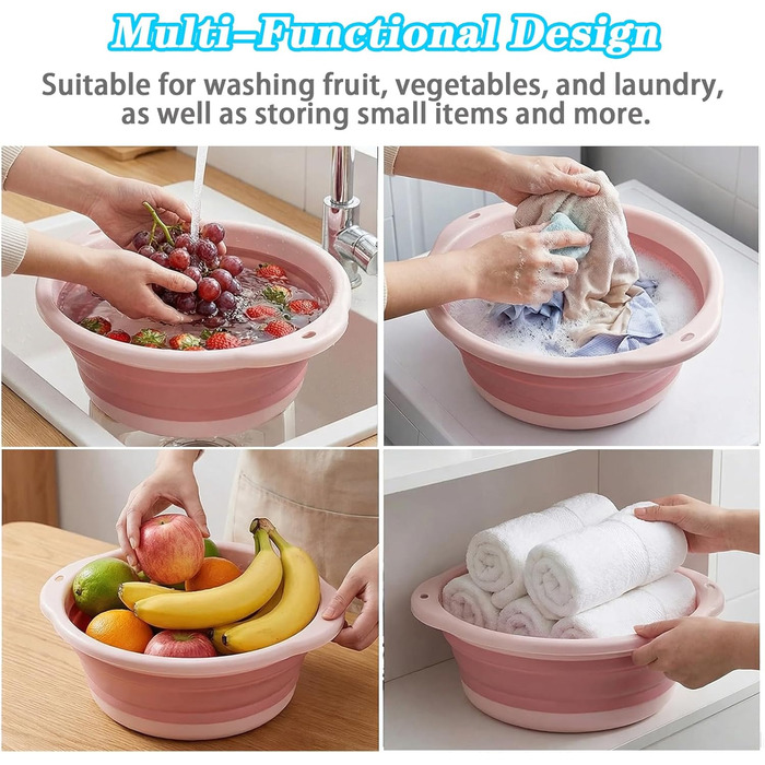 Складаний умивальник, 2 складні миски для миття посуду для вулиці, складний кемпінговий умивальник, багатоцільова чаша, 800 мл для подорожей/кемпінгу/кемперів/активного відпочинку на свіжому повітрі (синій та рожевий)