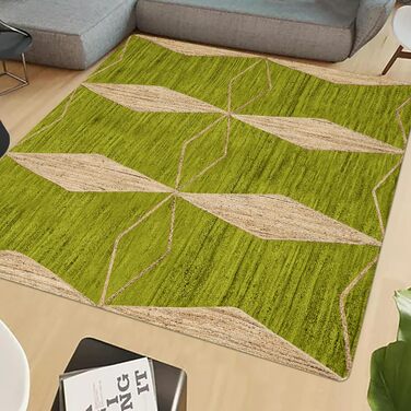 Килимок CASAVANI Kilim, 12 квадратів, бохо-килимок, плетений килимок, зелений / бежевий, джутовий килимок, пилосос, ручне ткацтво,