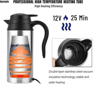 Автомобільний чайник 750 мл, електричний чайник 12 В з нержавіючої сталі для подорожей для нагрівання води кавових напоїв, прийнят