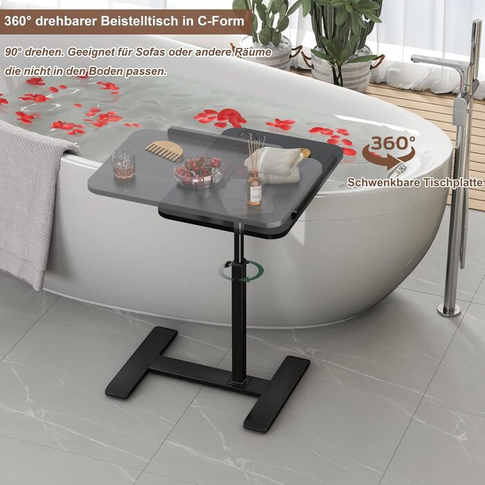 С-подібний бічний столик, регульований по висоті, підставка для ноутбука, що обертається на 360, бічний столик для дивана, мобільний дерев&39яний журнальний столик (чорний)