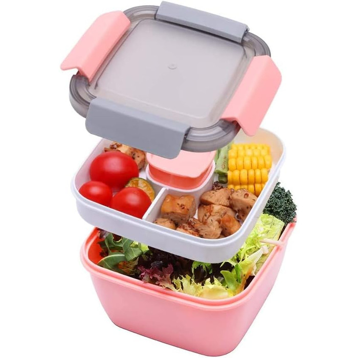 Ланч-бокс MUJUZE з відділеннями, Салат з собою, Ланч-бокс зі столовими приборами для дорослих/дітей, Ланч-бокс стійкий герметичний