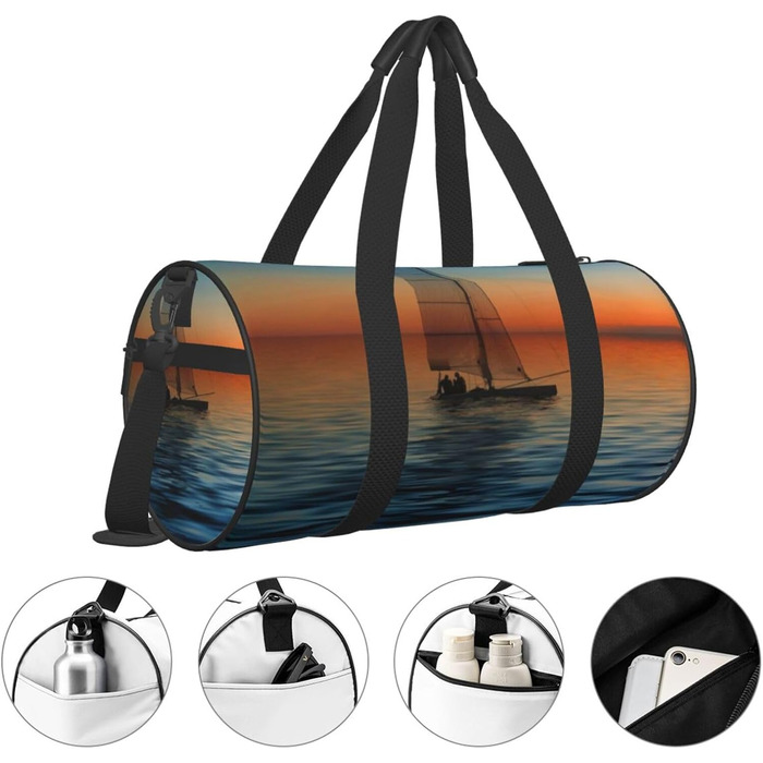 Спортивна сумка для подорожей, пляжу та яхтингу, з принтом Захід сонця, чорна, універсальний розмір