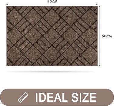 Килимок для входу 60 x 90 см, килимок, що миється, килимок для внутрішнього використання, нековзний килимок для дверей, килимок для коридору, ванної кімнати, кухні, спальні, сіро-коричневий, 60 x 90 см (прямокутний)