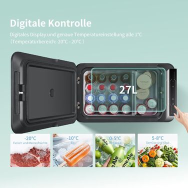 Компресорний холодильник Comfee RCP27DK3(E) об&39ємом 27 л, електричний туристичний холодильник 12 В/230 В, від -20 до 20, 3 регульовані рівні температури, рівень шуму 45 дБ, ідеально підходить для автомобіля, вантажівки, пляжу, пікніка клас енергоспожива