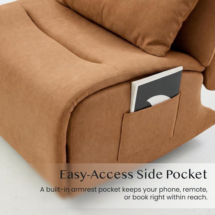 Крісло-гойдалка FLEXISPOT з 3-позиційним регулюванням відкидання, крісло для телевізора, крісло-гойдалка, подушка та бічна кишеня, ідеально підходить для сім&39ї та відпочинку, HomeEase Orange