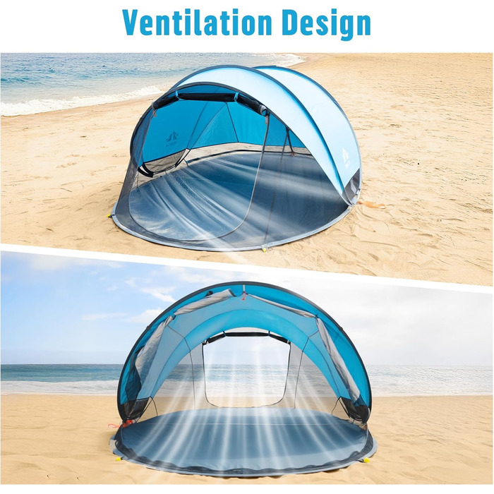 Пляжний намет Night Cat Pop-Up Великий тент від сонця для 2-4 осіб, для пікніків, спортивних заходів, СИНІЙ