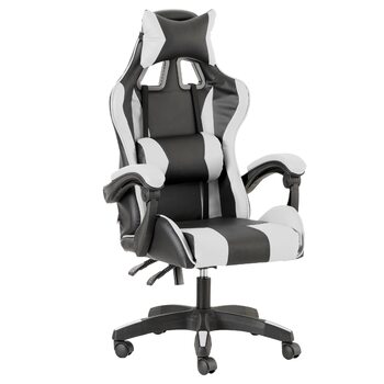 Ігрове крісло Baroni Home Gaming Chair, ергономічне офісне крісло, м&39яке ігрове крісло зі зручною регульованою спинкою, ігрове крісло з підголівником та поперековою опорою, біле