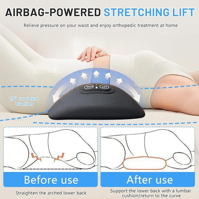 Поперекова опорна подушка 3-в-1, електрична поперекова опорна подушка з підігрівом та вібрацією, поперековий масажер для полегшення болю в попереку та хребті (A)