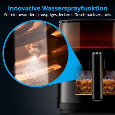 Фритюрниця MEDION X10 XL (кошик для смаження 5 літрів, інноваційна функція розпилення води для хрустких хрустких продуктів, 1 500 Вт, оглядове вікно, сигналізація струсу, 10 автоматичних програм)