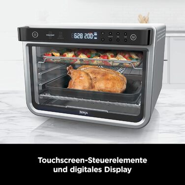 Багатофункціональна духова шафа Ninja Foodi 10-в-1, міні-портативна духова шафа для стільниць, багатофункціональна духова шафа з 10 функціями приготування Смаження на повітрі, смаження, гриль, запікання та багато іншого, срібло/чорний DT200EU міні-піч 10-
