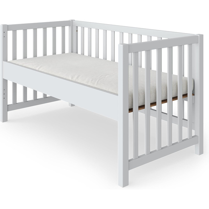 Дитяче ліжко з масиву дерева/для малюків, дитяче ліжко з масиву дерева для хлопчиків та дівчаток, з високоякісною рейковою основою, регульована висота зі знімними рейками, 70x140 см (біле (лаковане), 140 x 70 см) Біле (лаковане) 140 x 70 см, 27
