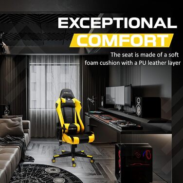 Ігрове крісло GTRacer Pro, ергономічне офісне крісло, регульовані підлокітники, комп&39ютерне крісло, ігрове крісло зі штучної шкіри, зручні офісні крісла для домашнього офісу (жовте)