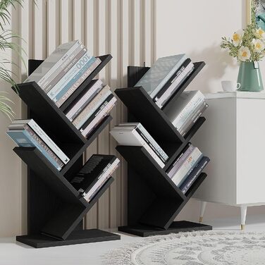 Книжкова полиця YMYNY у формі дерева, 4-рівнева перегородка для кімнати, сучасна дерев&39яна полиця для книг/фільмів/компакт-дисків, вузька підставка для спальні, домашнього офісу, чорна HBC014B 60 см 4 яруси чорного кольору