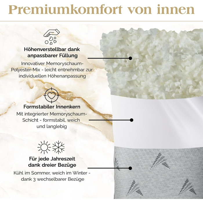 Подушка Akroma з піни з ефектом пам&39яті 4080 см - зі змінними чохлами, ергономічна, регульована по висоті, для всіх положень сну, дихаюча, гіпоалергенна, сертифікована Oeko-Tex оригінальна (40x80 см) 1.0