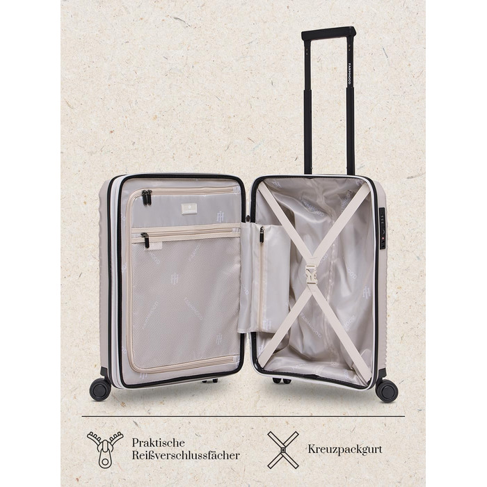 Еко-версія валізи на колесах для ручної поклажі Компактний борт-кейc 40 x 22 x 55 см з розширенням від 44 до 50 літрів Ультралегкий, всього 2,61 кг, бежевий колір