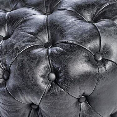 Пуф-табурет Chesterfield з натуральної шкіри, чорний, вінтажний, шкіряний, пуф-табурет, 659