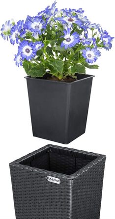 Набір із 3 квіткових горщиків Casaria, плетіння з поліратану, кашпо з водостічкою, вигляд ротанга, садове горщик для вулиці, квіткова коробка, чорний