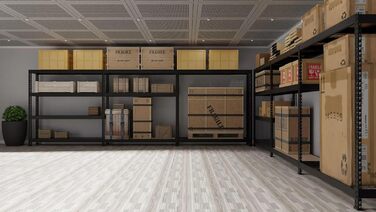 Стелаж для зберігання Metalkas MEGA-MET 500 з 4 полицями з МДФ, 180x180x60 см, вантажопідйомність полиць 500 кг, полиці з регулюванням висоти, надміцний стелаж, стелаж для підвалу, стелаж для майстерні, виготовлений з металу, чорний 180x180x60 см/вантажоп