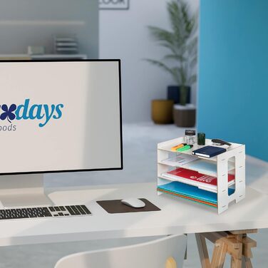 Лоток для листів Relaxdays, офісний органайзер з МДФ, папір формату А4, 3 відділення, легкий лоток для документів HBT 27 x 32,5 x 25 см, білий