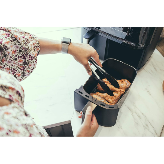 Подвійна фритюрниця SEVERIN з робочим простором 2 x 3.8 л, фритюрниця XXL для здорового приготування, 8 автоматичних програм, фритюрниця без жиру з функцією зневоднення, 2850 Вт, чорний/сріблястий, FR 2453 2 x 3.8 літровий кошик для приготування (паралель