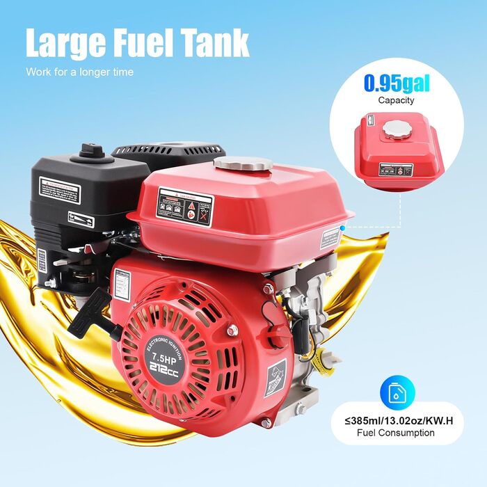 Тактний аварійний генератор, 7,5 к.с., бензиновий двигун, автоматичне відключення при низькому рівні оливи, підходить для сільського господарства тощо., 4-