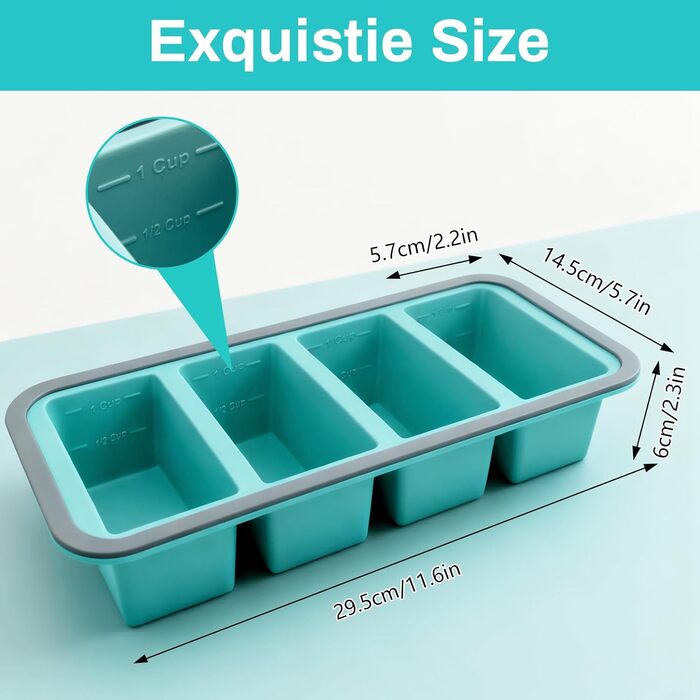 Контейнери для супу LURICO з кришками, контейнери для заморожування супу, набір із 2 силіконових форм для заморожування 250 мл з кришками - дуже великі формочки для кубиків льоду для супу, бульйону, соусів, 4 отвори