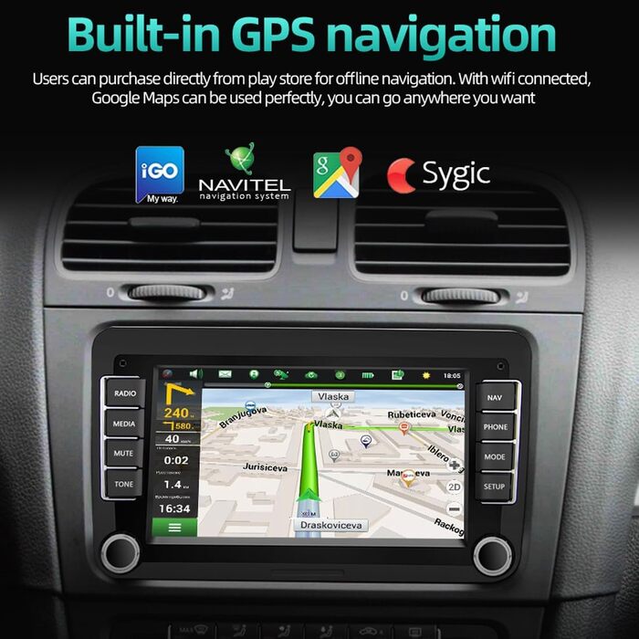 Автомобільна стереосистема Мультимедійний програвач Bluetooth WiFi Mirror Link GPS-навігація FM для V/W/Golf/Polo/Jetta/Passat/Skoda/Octavia Камера заднього виду, 2 DIN Android