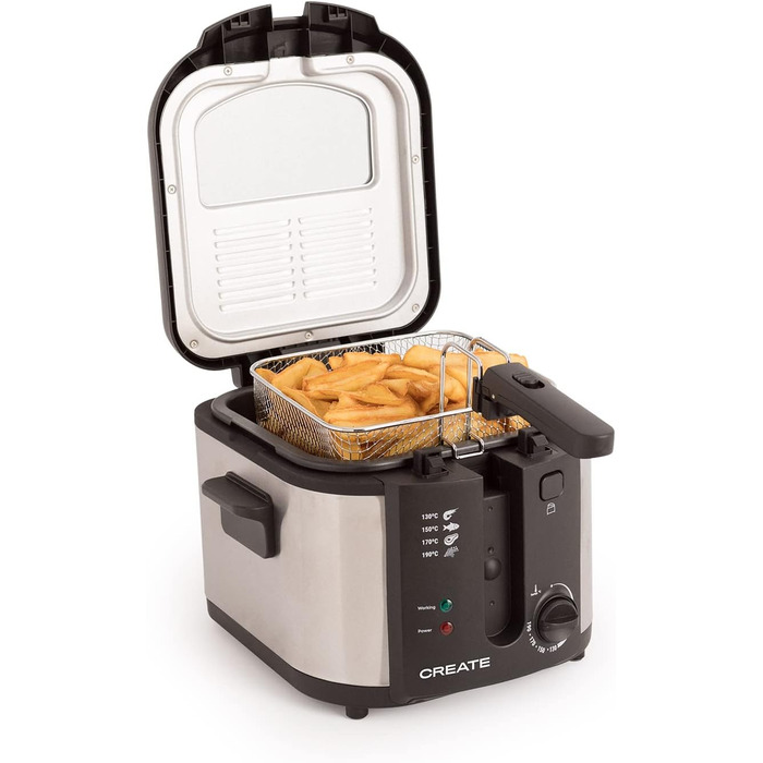 Олійна фритюрниця з сірою прозорою кришкою / 4 попередньо встановлені програми смаження