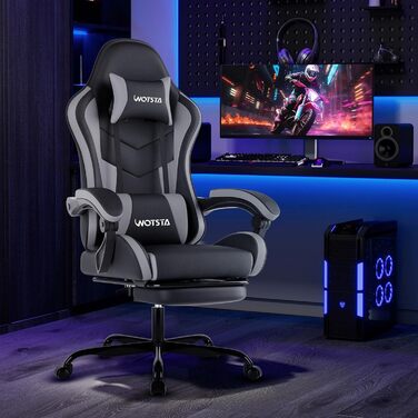 Ігрове крісло Комп&39ютерне крісло Ергономічне ігрове крісло з підставкою для ніг Офісне крісло Ергономічне комп&39ютерне крісло з поперековою опорою (BLKGY) Blackgery