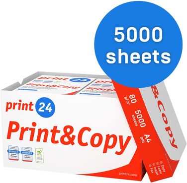 Папір для принтера, папір для копіювання, 5000 аркушів, 10 x 500 A4, 80 г, преміум-класу, яскраво-білий, CIE 160, переможець випробувань, екологічний сертифікат PEFC