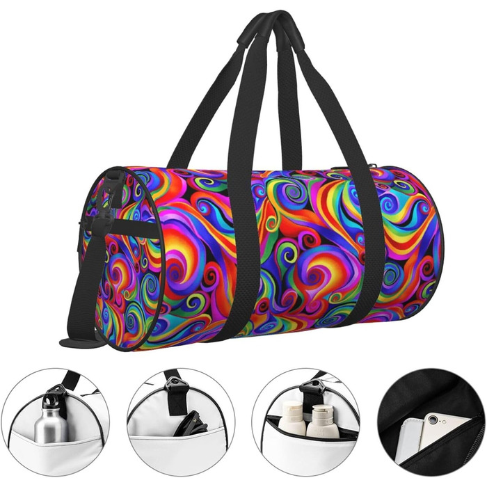Спортивна сумка для подорожей, з принтом метеликів та веселки, чорна, універсальний розмір