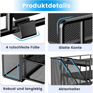 Органайзер для столу VITVITI, 4-рівневий лоток для листів, тримач для файлів з файлами для журналів, офісний органайзер для документів A4, тримач для файлів для журналів (чорний)