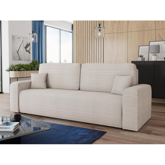 Диван-ліжко Spark диван зі сном та відділенням для зберігання речей, пружинна основа Bonnell, вельветовий чохол, велика спальна зона, сучасний мякий диван та диван-ліжко (бежевий (Poso 100))