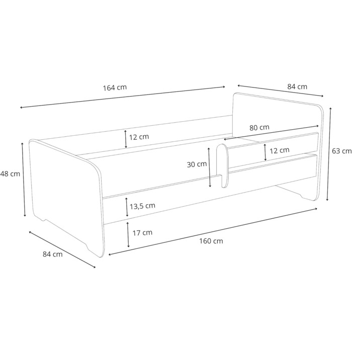 Дитяче ліжко KOBI Max, біле, з поручнями, матрацом та каркасом 160x80 Ліжко для однієї дівчинки та одного хлопчика Комплект дитячої кімнати