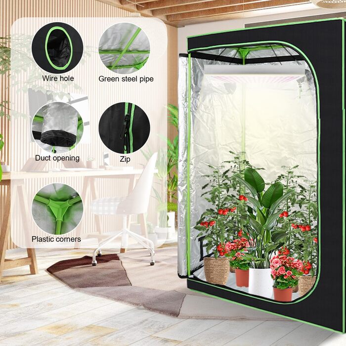 Гроубокс 80x80x180 см для вирощування рослин вдома. Світлонепроникний та водонепроникний, чорно-зелений.