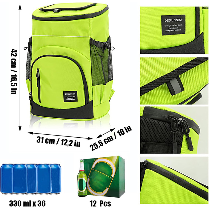 Велика сумка-холодильник 33 л, водонепроникний ізольований рюкзак-холодильник, рюкзак для пікніка з холодним пивом та відділенням для охолодження, кошик для пікніка на 2-4 особи, портативний автомобільний холодильник (чорний)