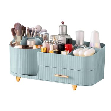 Органайзер для макіяжу DASITON, що обертається на 360, тримач для пензлів для макіяжу, зберігання косметики з шухлядами, великий органайзер для туалетного столика для спальні, ванної кімнати, органайзери для макіяжу та догляду за шкірою (зелений)